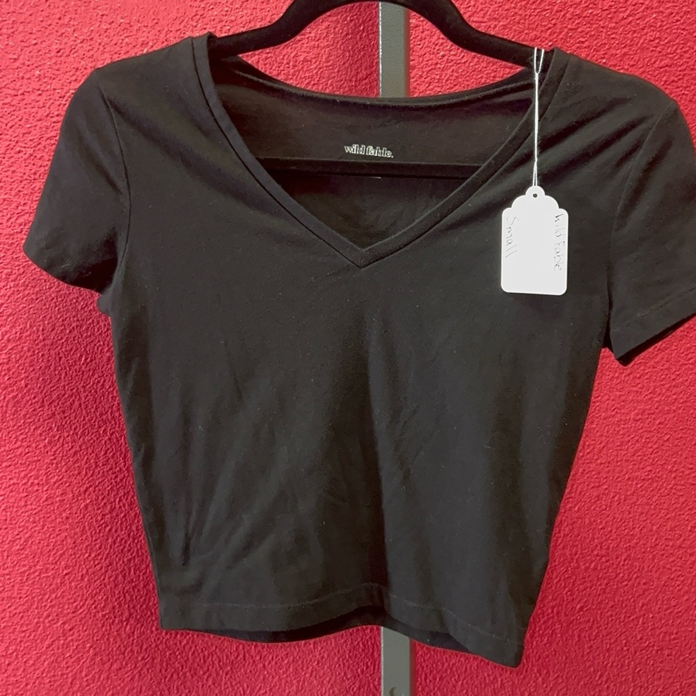 wild fable Black V-Neck Short Sleeve Tee